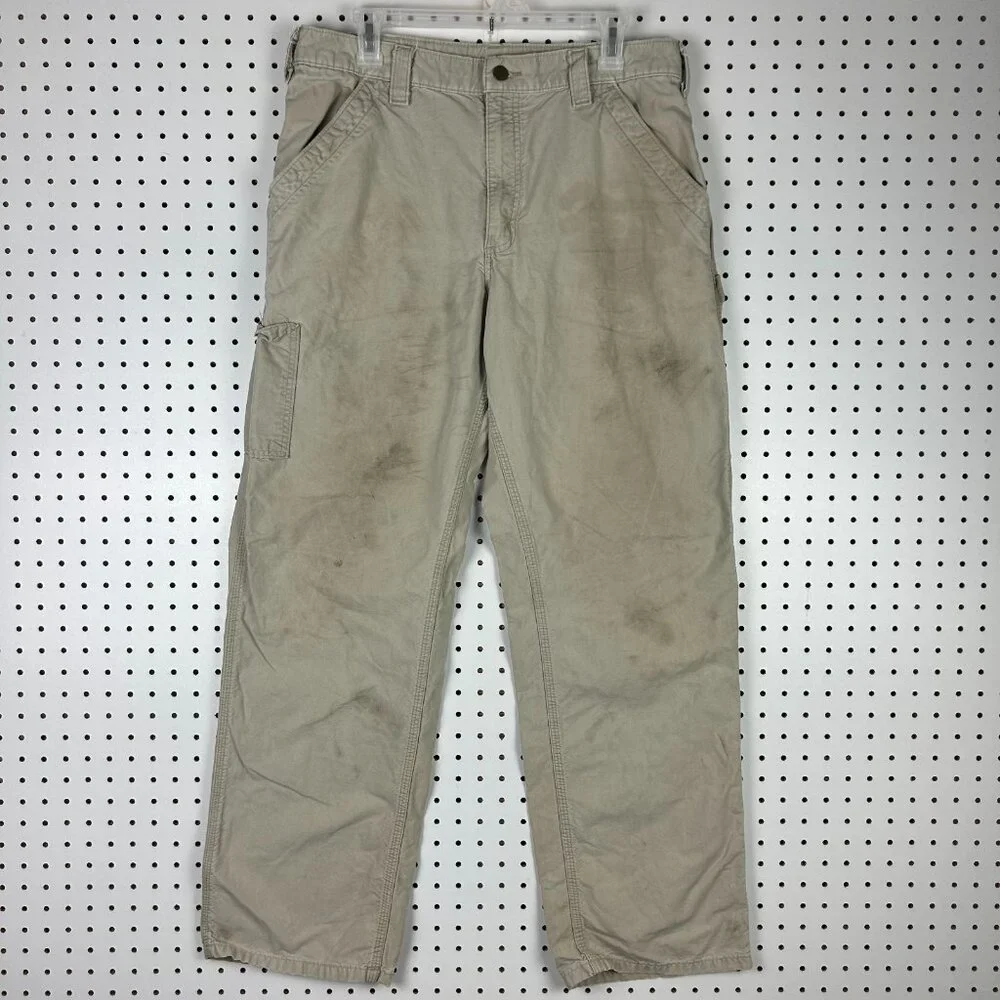 Carhartt Carpenter Pants 34x32 Khaki Tan‎ Distressed Faded Work Wear Skater y2k